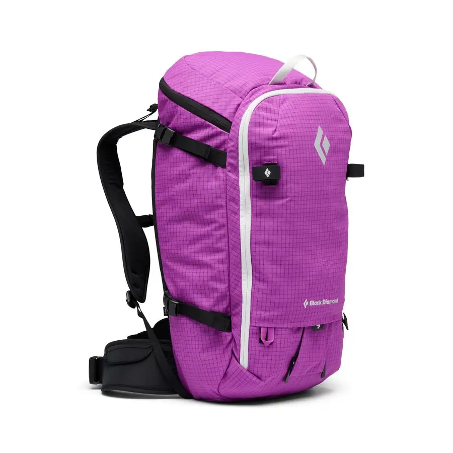 A trekking pack with shoulder straps and a hip belt