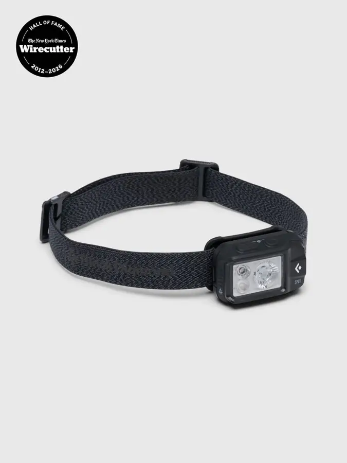 A headlamp mounted on an elastic head strap