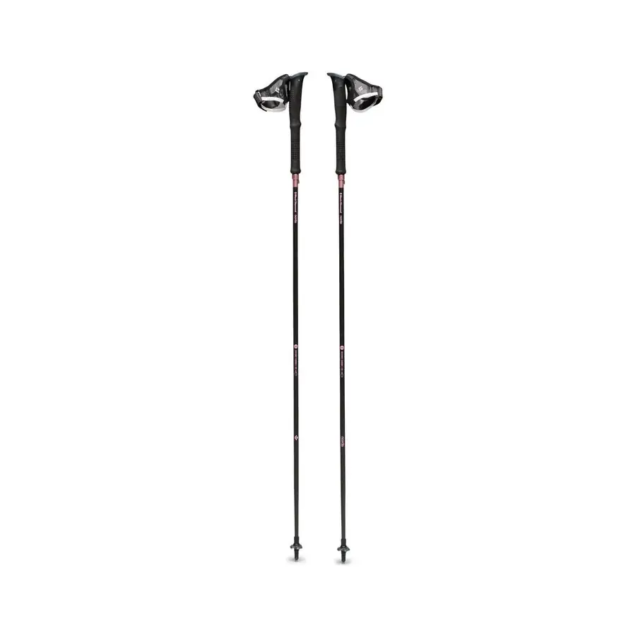 A pair of trekking poles with handles and wrist straps
