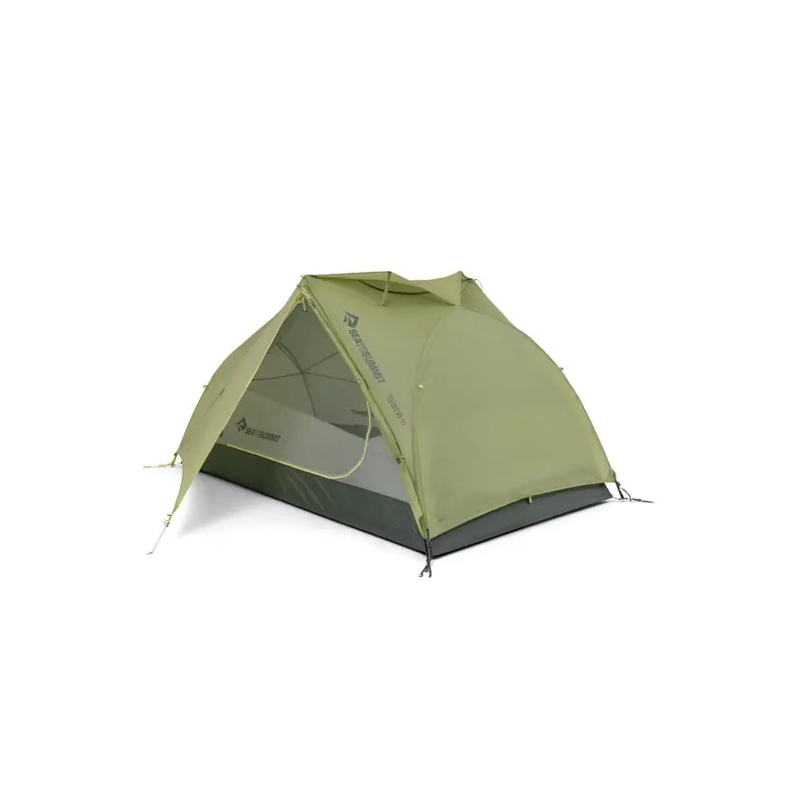 A camping tent with an outer rainfly
